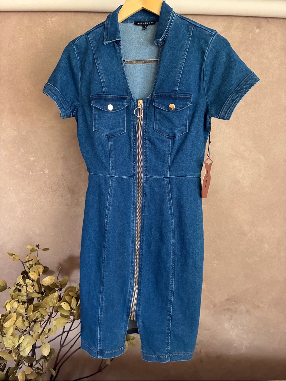 NWT Blue Medium Wash Denim Zip up Dress - Size SMALL